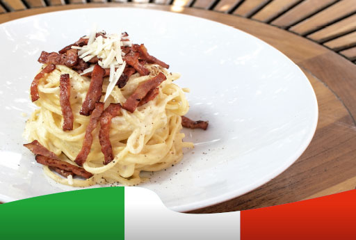 PalmBeach Tropical Restaurant | Santa Maria | Ilha do Sal | Capo Verde | <strong>Italian</strong> Tasting Menu | Tuna Carpaccio with Orange and Pink Pepper<br>+ Carbonara Spaghetti