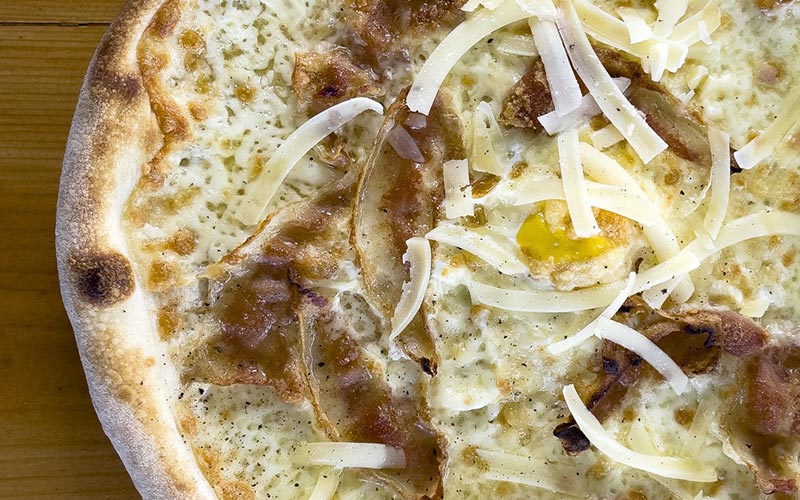 PalmBeach Tropical Restaurant | Carbonara | mozzarella, pork cheek, egg, pecorino cheese, black pepper